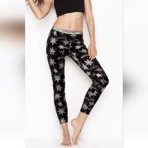 Victoria Secret Black Velvet Leggings Shooting Stars Glitter Pants Size Medium